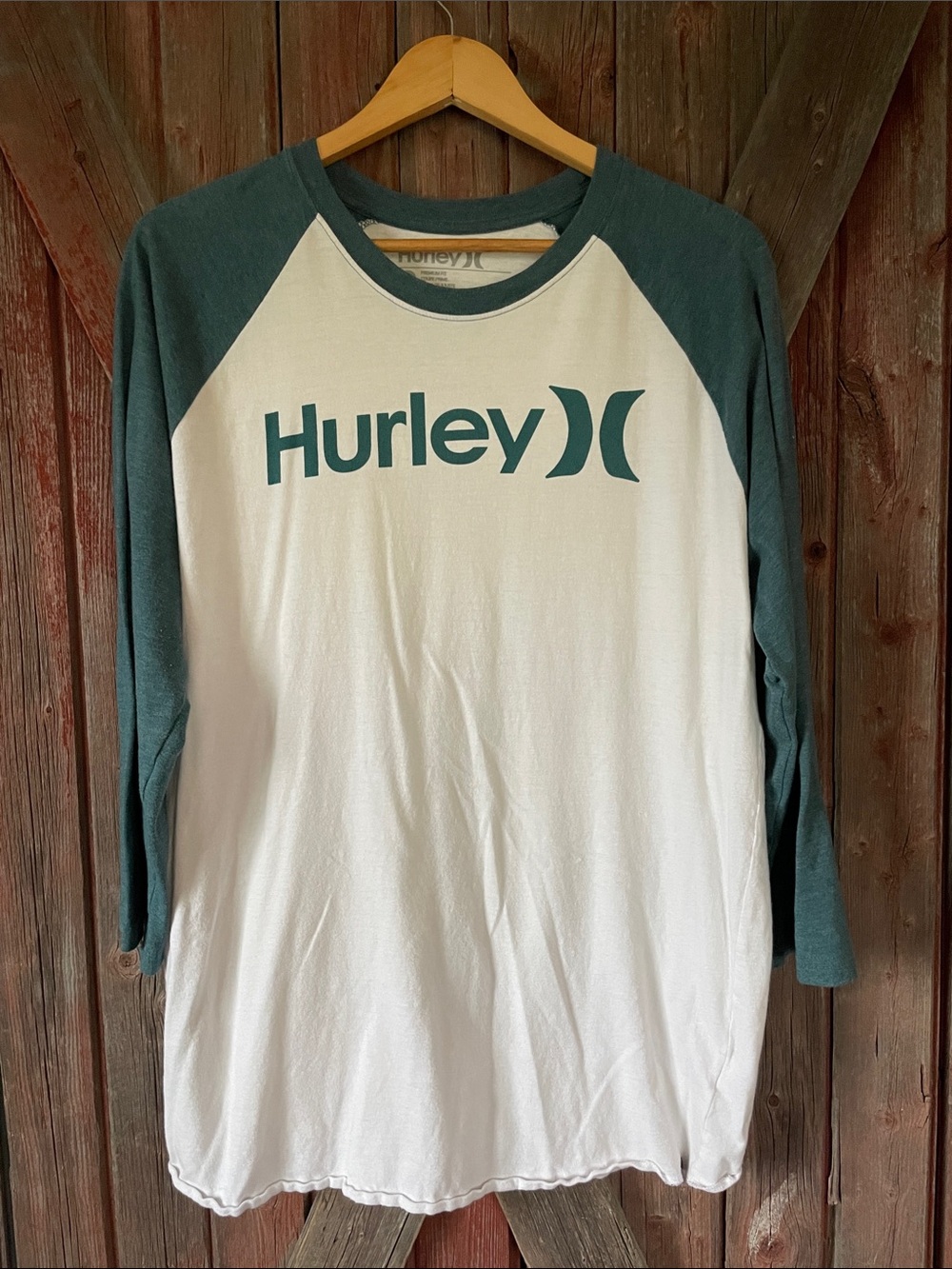 Vintage Hurley Teal and White Baseball Tee